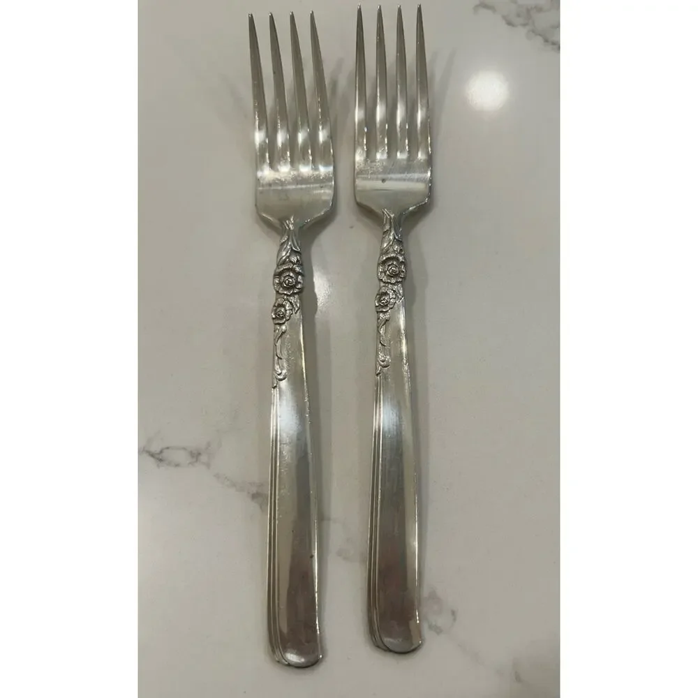 Vtg Oneida Prestige Gay Adventure 1955 Silver Plated MCM Set Of 2 Dinner‎ Forks